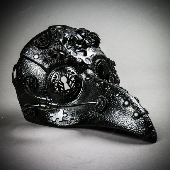 Long Nose Plague Doctor Steampunk Masquerade Mask - Black - Picture 4 of 9